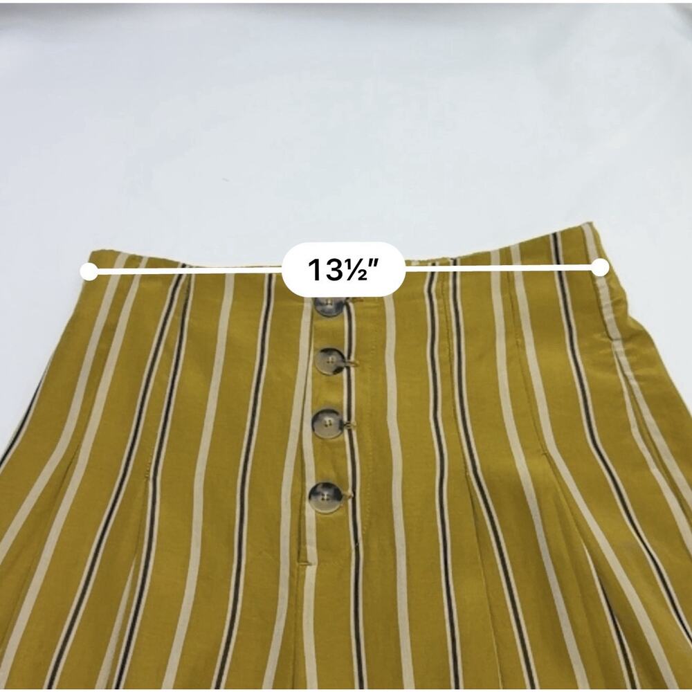 Zara TRF Striped Wide Leg Pants Mustard Yellow Stripe Button Front Women’s Small - Picture 6 of 13